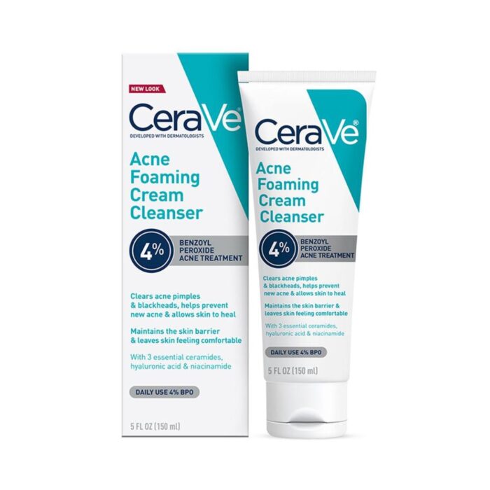 CeraVe Acne Foaming Cream Cleanser (4% Benzoyl Peroxide Acne Treatment) 150ml