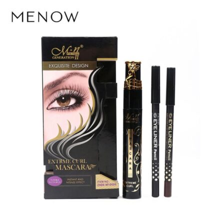 Menow Generation 2 Extreme Curl Mascara With 2 Eyeliner Pencils (Brown & Black)